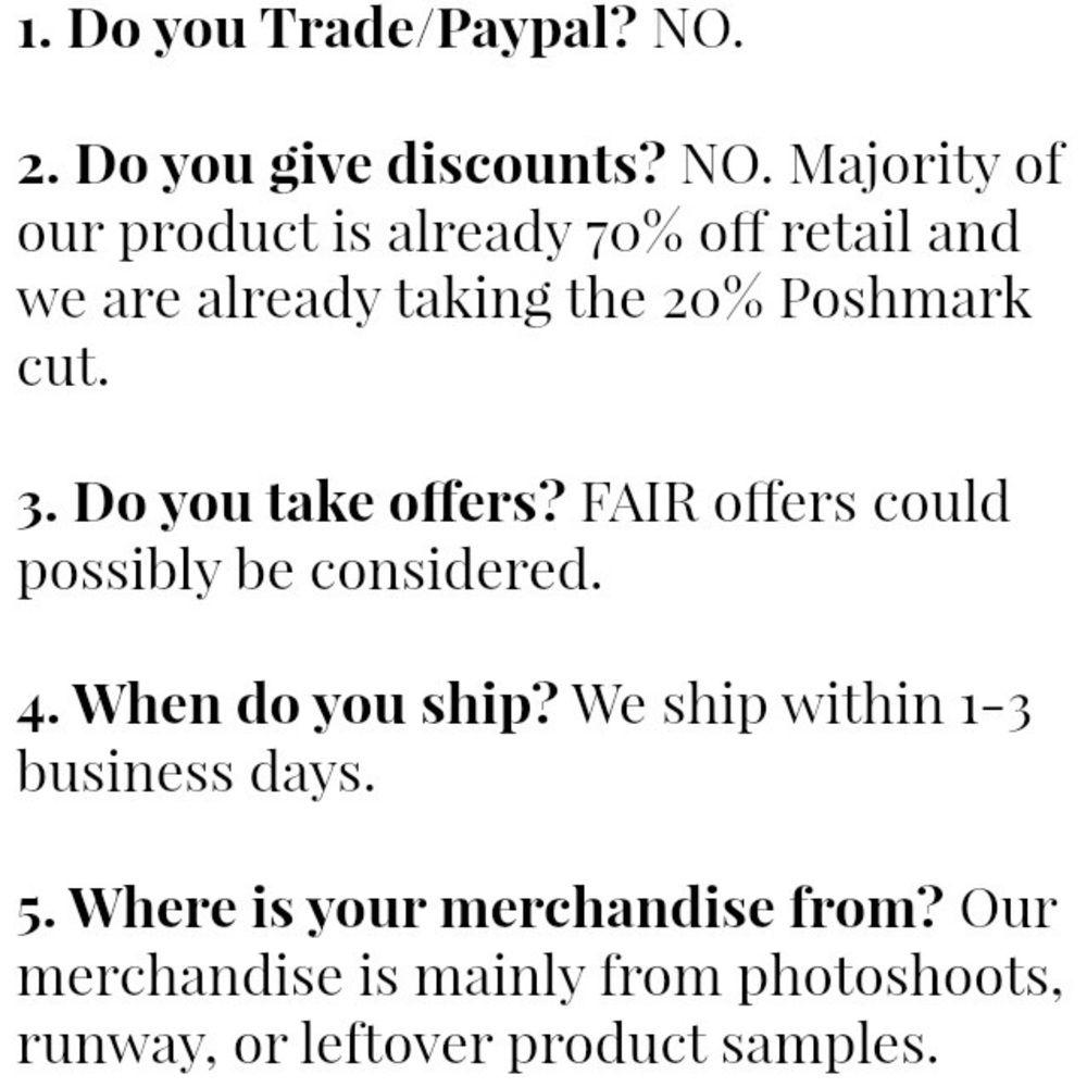 • SAMPLE SALE + FAQ’s • - Picture 2 of 3